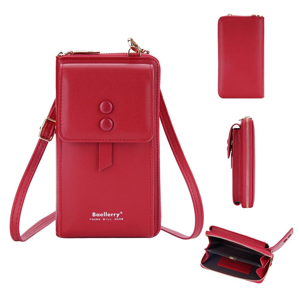 Faux PU Leather Crossbody Shoulder Phone Bag Multi Card Slots Claret Red