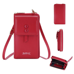 Faux PU Leather Crossbody Shoulder Phone Bag Multi Card Slots Claret Red