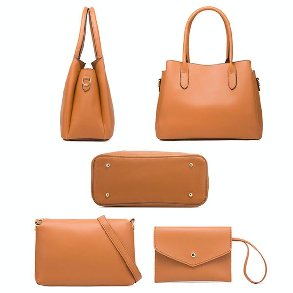 3 Pce Faux PU Leather Tote Shoulder Crossbody Clutch Bag Handbag Set Pink