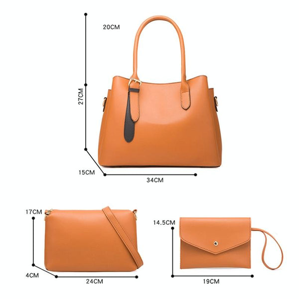 3 Pce Faux PU Leather Tote Shoulder Crossbody Clutch Bag Handbag Set Pink