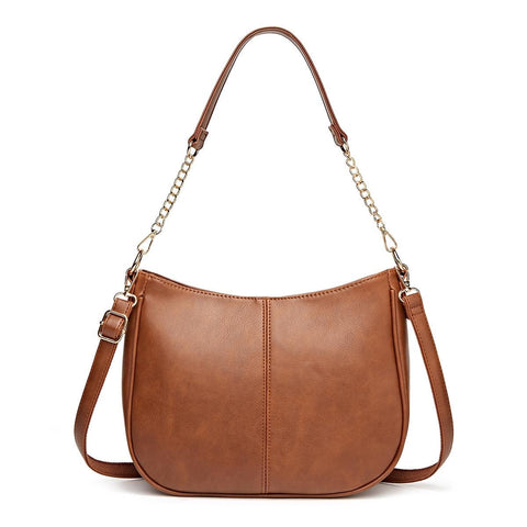 Faux PU Leather Crossbody Shoulder Bag Detachable Strap Brown