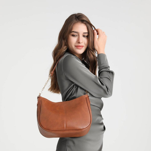 Faux PU Leather Crossbody Shoulder Bag Detachable Strap Brown