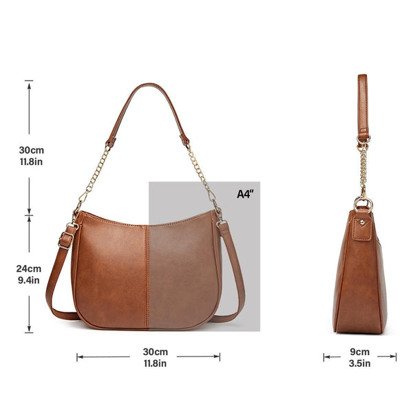 Faux PU Leather Crossbody Shoulder Bag Detachable Strap Brown