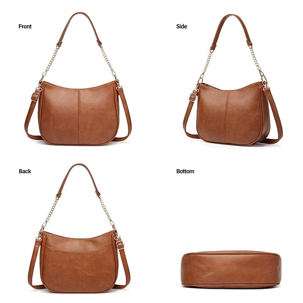 Faux PU Leather Crossbody Shoulder Bag Detachable Strap Brown