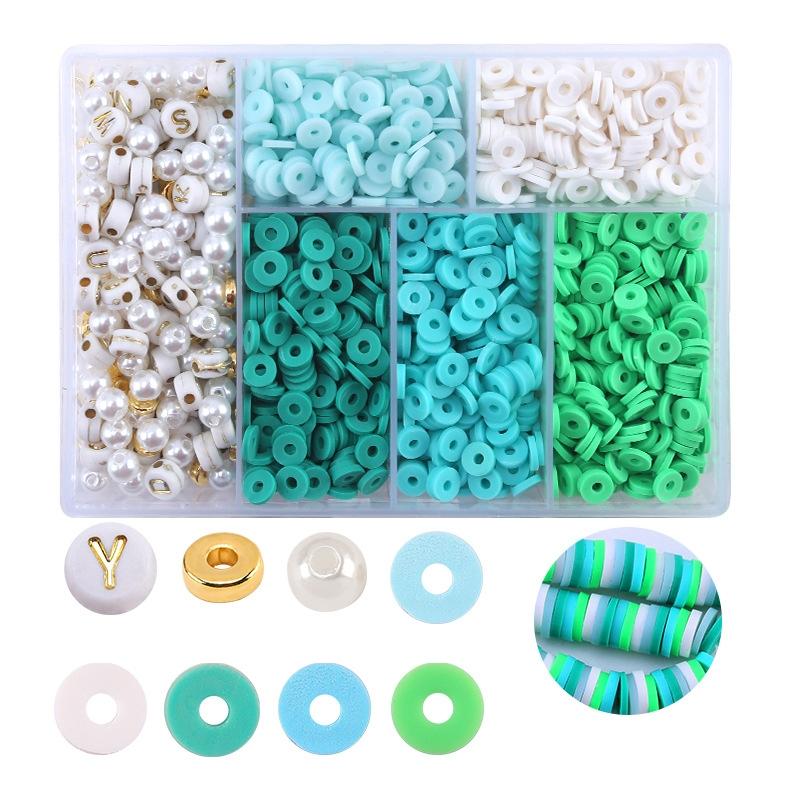 Soft Clay Pottery Bead Set For DIY Bracelets Necklaces 6 Designs Green