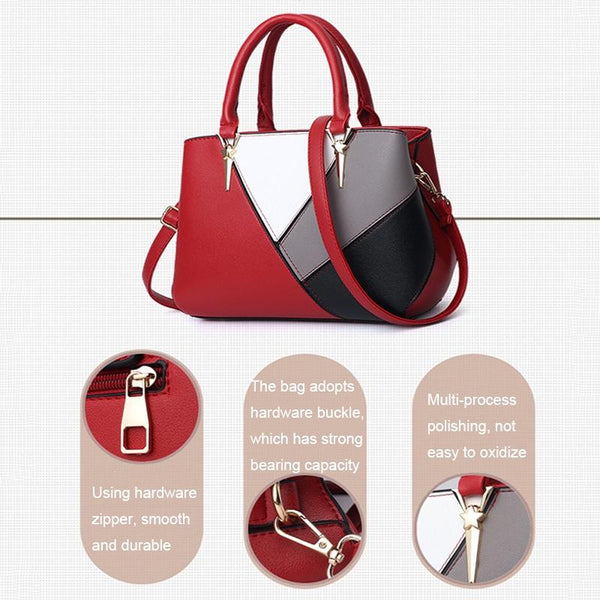 Womens Colourblock Faux PU Leather Tote Shoulder Bag Handbag Khaki