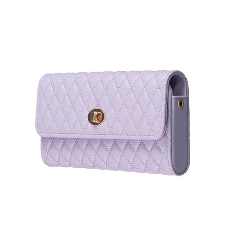 Faux PU Leather Quilted Crossbody Shoulder Clutch Bag Mobile Purple
