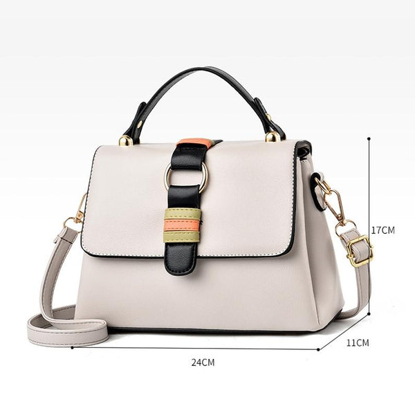 Faux PU Leather Satchel Flap Top Handle Shoulder Bag Handbag Apricot