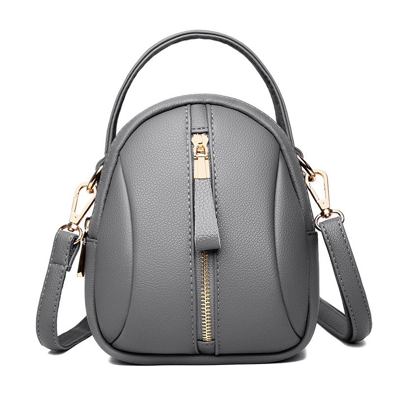 Faux PU Leather Shoulder Bag Handbag Multi Pocket Detachable Strap Grey