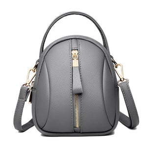 Faux PU Leather Shoulder Bag Handbag Multi Pocket Detachable Strap Grey