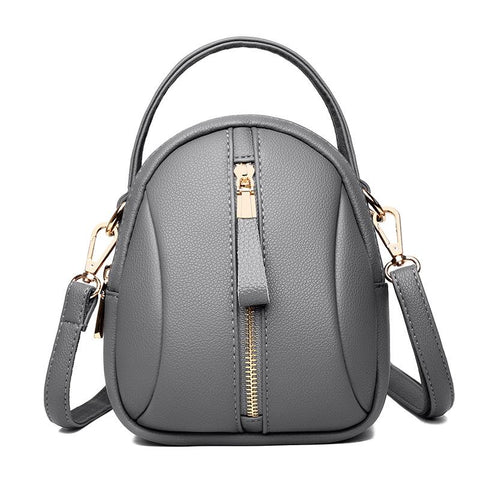 Faux PU Leather Shoulder Bag Handbag Multi Pocket Detachable Strap Grey