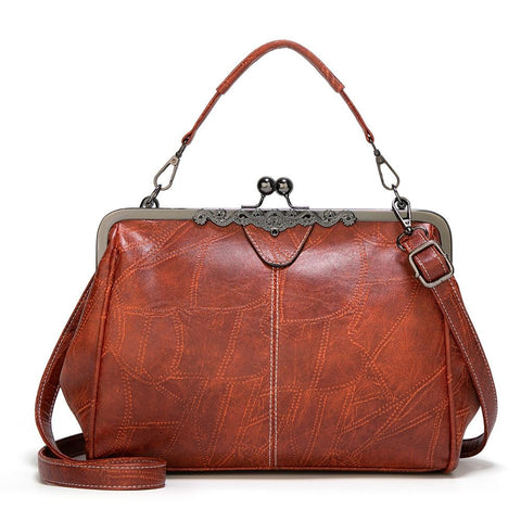Purse Style Clasp PU Leather Crossbody Shoulder Bag Handbag Vintage Buckle Brown