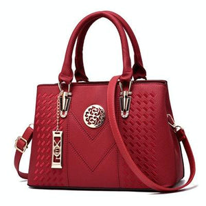 Embroidered Gold Trim Accent PU Leather Crossbody Bag Handbag Red
