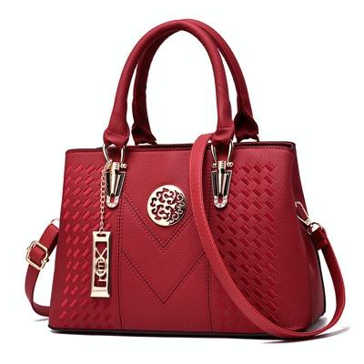 Embroidered Gold Trim Accent PU Leather Crossbody Bag Handbag Red