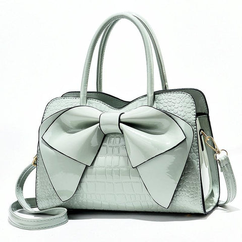 Faux Patent Crocodile PU Leather Womens Shoulder Bag Handbag Bow Design Green