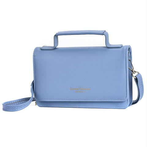 Faux PU Leather Versatile Small Shoulder Mobile Phone Bag Blue