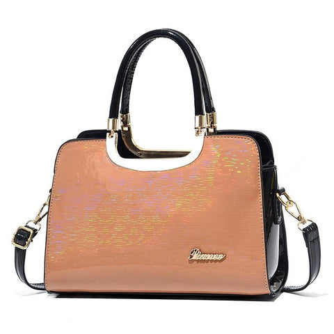 Faux PU Leather Tote Shoulder Bag Handbag Gold Hardware Apricot Black