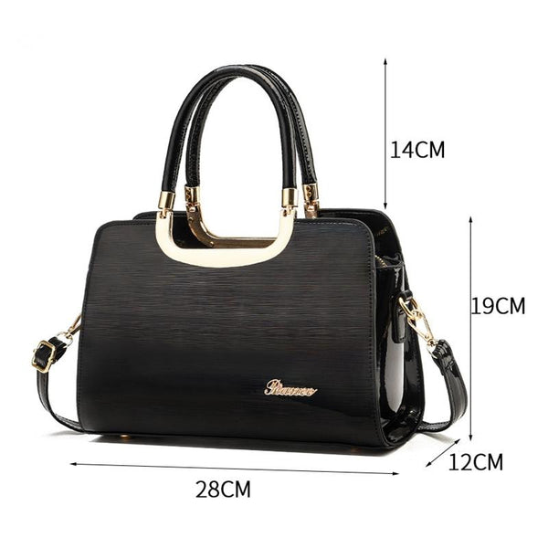 Faux PU Leather Tote Shoulder Bag Handbag Gold Hardware Apricot Black