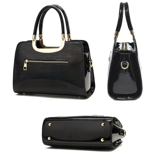 Faux PU Leather Tote Shoulder Bag Handbag Gold Hardware Apricot Black