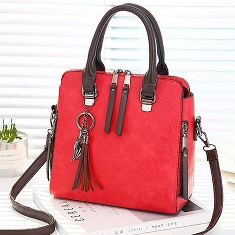 Faux PU Leather Crossbody Shoulder Tote Bag Handbag Tassel Red