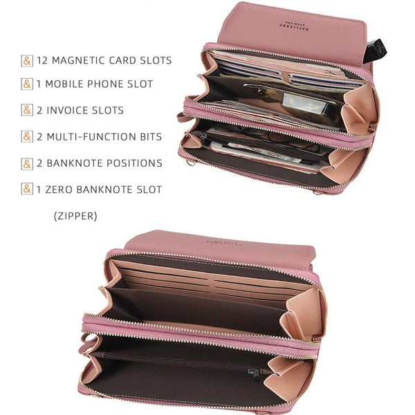 Faux PU Leather Shoulder Bag Handbag Wallet Fold Double Zip Light Pink