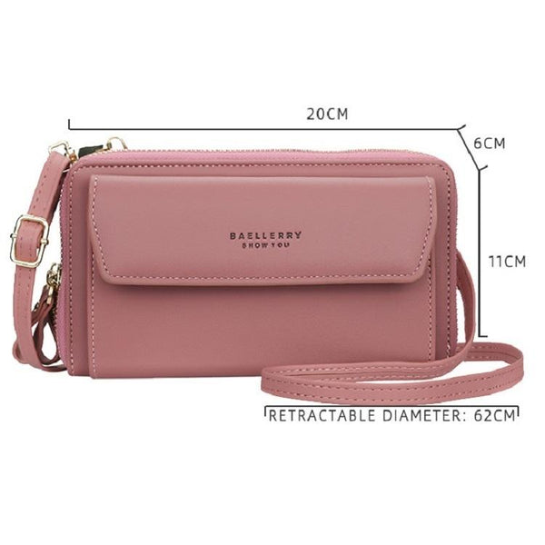 Faux PU Leather Shoulder Bag Handbag Wallet Fold Double Zip Light Pink