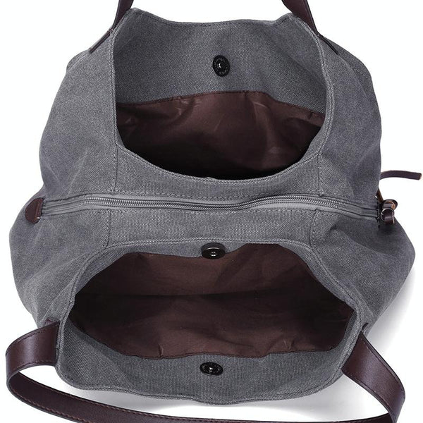 1 x Womens Casual Canvas Bucket Tote Shoulder Bag Multi Pocket Black