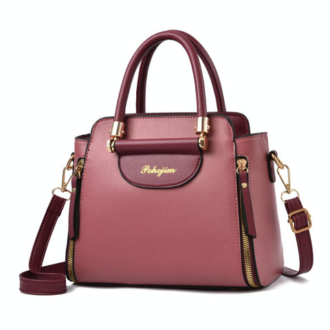 Faux PU Leather Crossbody Shoulder Bag Handbag Gold Hardware Pink