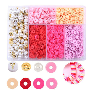 Soft Clay Pottery Bead Set For DIY Bracelets Necklaces 6 Designs Pink