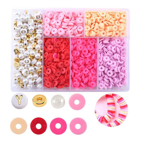 Soft Clay Pottery Bead Set For DIY Bracelets Necklaces 6 Designs Pink
