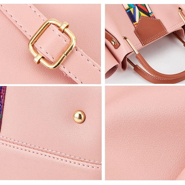 4 Piece PU Leather Tote Shoulder Clutch Bag Handbag Wallet Purse Set Pink