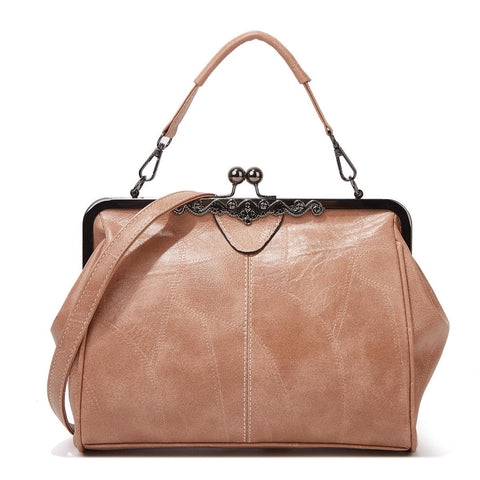 Purse Style Clasp PU Leather Crossbody Shoulder Bag Handbag Vintage Buckle Apricot