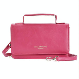 Faux PU Leather Versatile Small Shoulder Mobile Phone Bag Rose Red