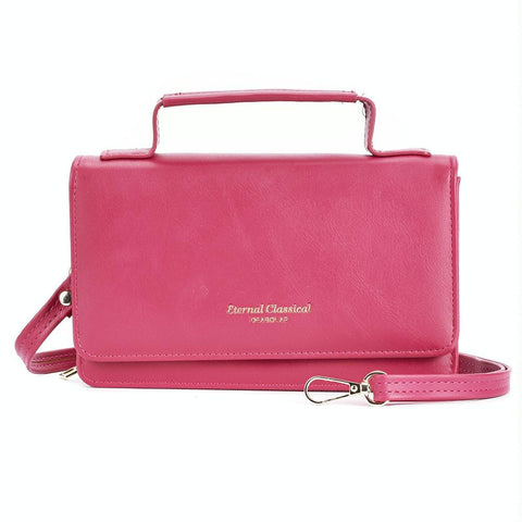 Faux PU Leather Versatile Small Shoulder Mobile Phone Bag Rose Red
