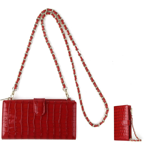 Faux PU Leather Crocodile Crossbody Shoulder Bag Chain Straps Red
