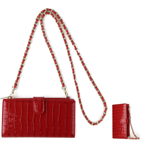 Faux PU Leather Crocodile Crossbody Shoulder Bag Chain Straps Red