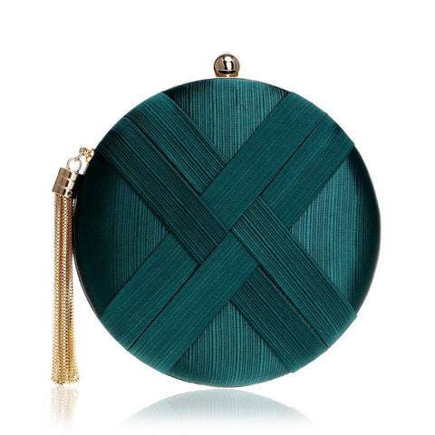 Faux Silk Round Evening Wedding Party Clutch Shoulder Bag Handbag Green