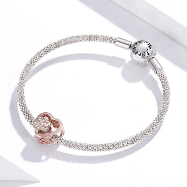 Paw Print Rose Gold Plated Sterling Silver Zircon CZ Bead Charm Bracelet Necklace