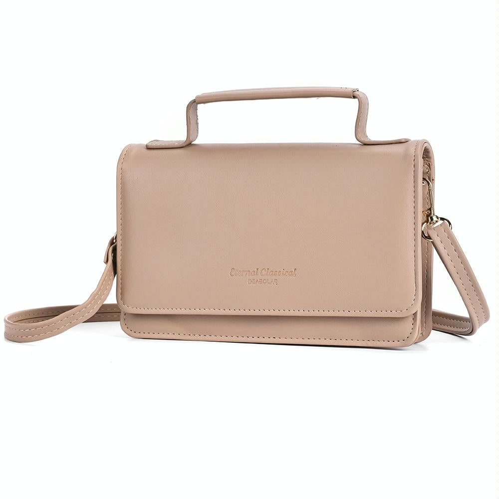 Faux PU Leather Versatile Small Shoulder Mobile Phone Bag Khaki