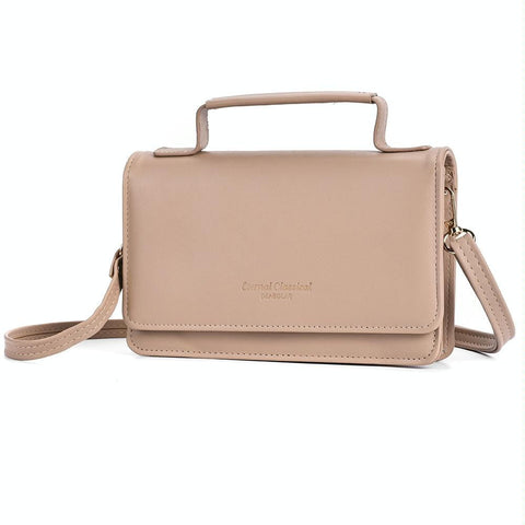 Faux PU Leather Versatile Small Shoulder Mobile Phone Bag Khaki