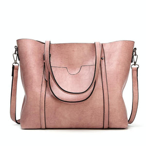 Wax Finish Faux PU Leather Tote Shoulder Bag Handbag Buckle Detail Pink