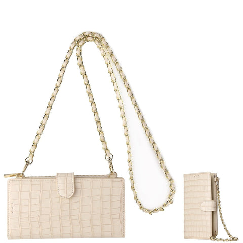 Faux PU Leather Crocodile Crossbody Shoulder Bag Chain Straps Sapphire Beige