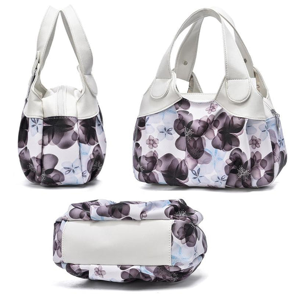 Faux PU Leather Slouchy Bucket Bag Handbag Multi Pocket White Handle Red Rose