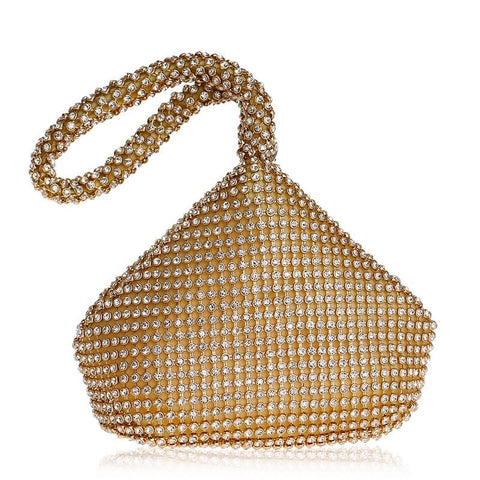 Rhinestone Beaded Womens Evening Wedding Party Clutch Wrist Bag Gold