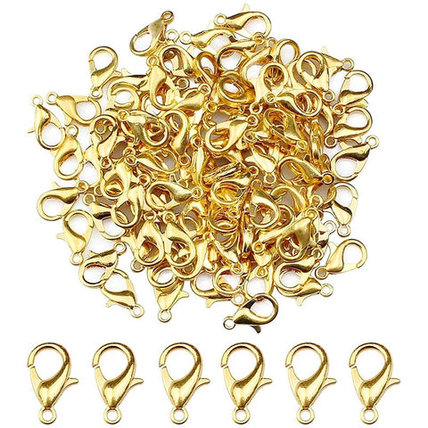 100 x Alloy Lobster Claw For DIY Jewelry Jewellery Crafts 12mm Gold