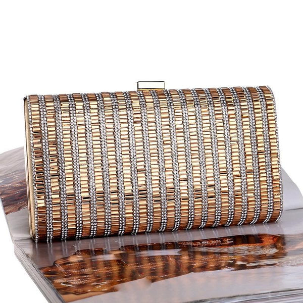 Beaded Rectangular Evening Wedding Party Clutch Bag Handbag Gold