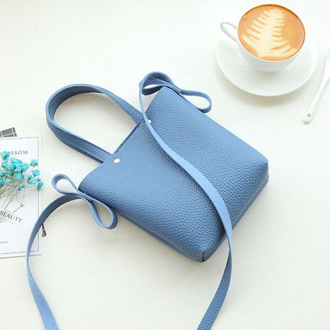 Textured Mini Faux PU Leather Shoulder Bag Handbag for Mobile Phone Purse Blue