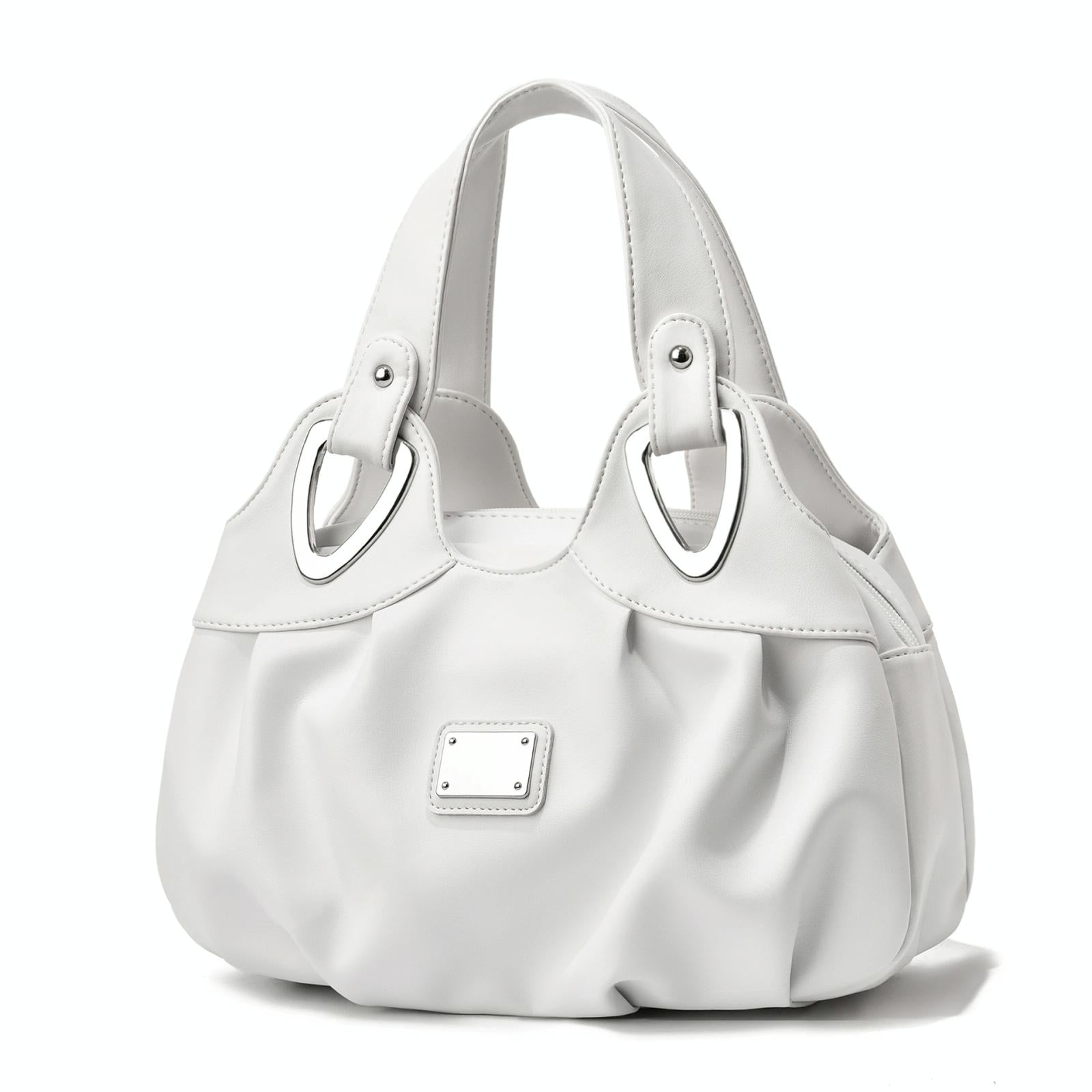 Faux PU Leather Slouchy Bucket Bag Handbag Multi Pocket White