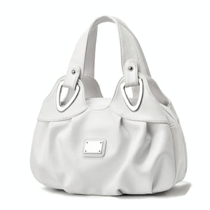 Faux PU Leather Slouchy Bucket Bag Handbag Multi Pocket White