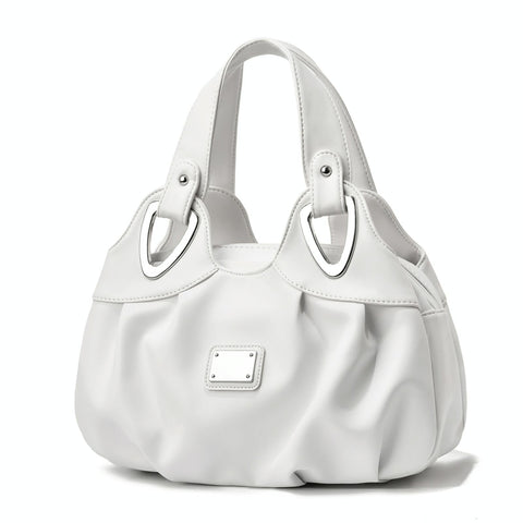 Faux PU Leather Slouchy Bucket Bag Handbag Multi Pocket White